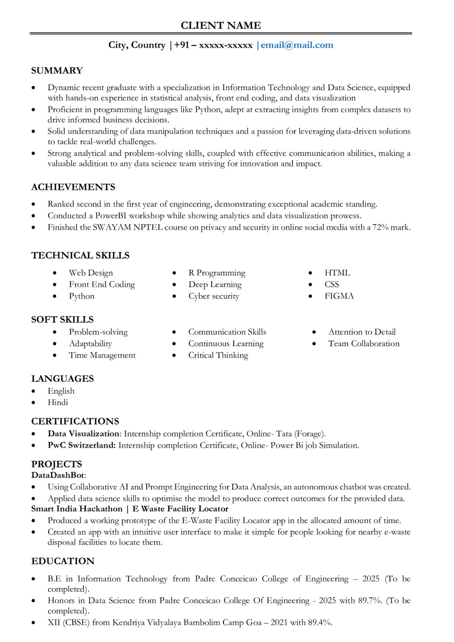 Resume Sample 3