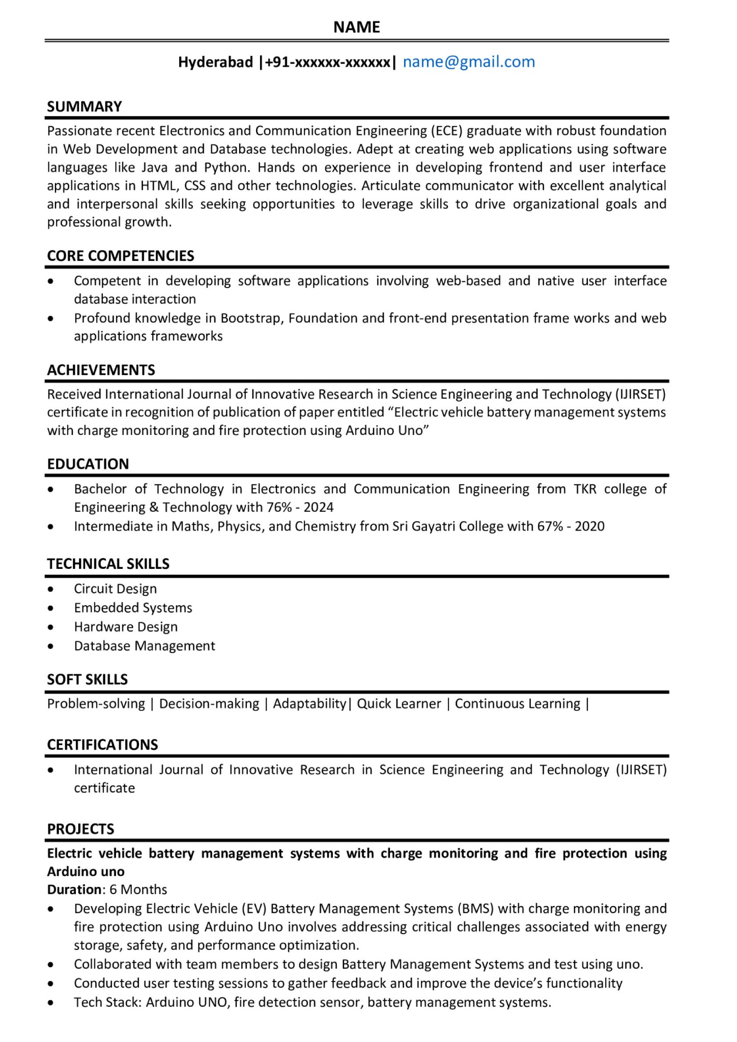 Resume Sample 1